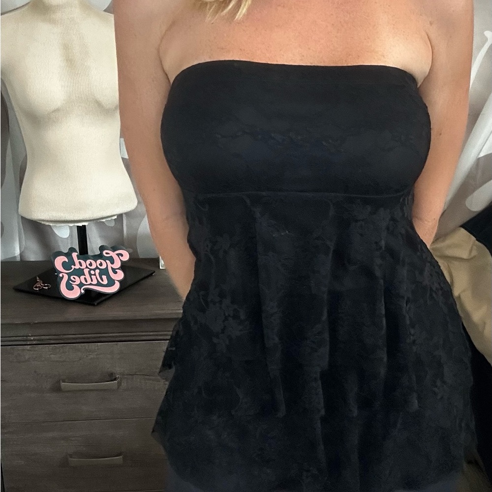 New Mode Black Strapless Top/skirt